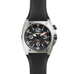 BELL & ROSS MEN'S 45MM AUTOMATIC BLACK RUBBER SAPPHIRE GLASS DATE WATCH BR0220CA