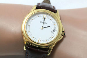 Concord 18k Yellow Gold Watch w/ Sapphire Lug, Red Leather Band