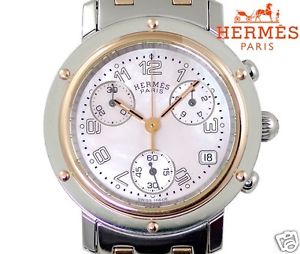 Auth HERMES "Clipper" Chronograph CL1.321 SS x PGP Quartz, Women's watch