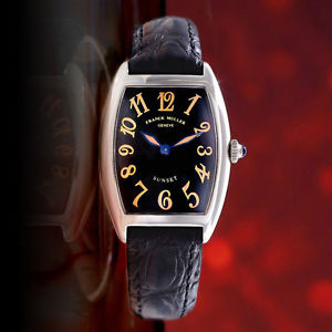 VINTAGE COLLECTABLE FRANK MULLER SUNSET LADIES QUARTZ BLACK DIAL WATCH