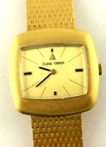 Brushed 18k Yellow Gold Close-Oomen Swiss Square Dial 31mm Wrist Watch 8.5" 74g