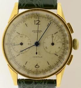 Universal Geneve 37mm Minute Recorder Compur UG290 Chronograph 18K Gold 1940's