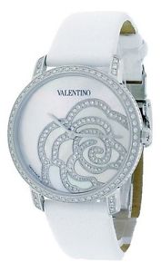Valentino Watches Crocodile Leather Rose Watch with Diamonds MOP in White