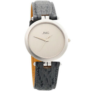 JMG Herren-Armbanduhr Quarz Analog Platin-Gehäuse Lederband Safirglas
