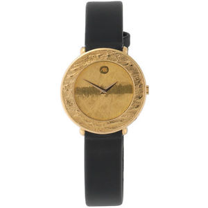 ARS Damen-Armbanduhr Quarz Analog 750 Gold Gelbgold Lederband Safirglas