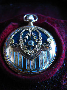 RARE!!! VINTAGE MOVADO 18K GOLD DIAMOND SAPPHIRE ENAMEL LADY LADIES POCKET WATCH