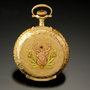 B.P.O.E. 14K Multicolor Gold 16 Size Box Hinge Hunter Case Illinois Pocket Watch