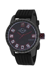 GV2 by Gevril Men's 9300 Lucky 7 Playing Cards Design Black Rubber Wristwatch