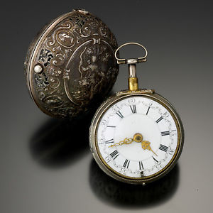 Early Quarter Hour Repeater Pierced Repousse Silver Pair Case Jodin Pocket Watch