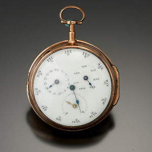 Incredible Rare Double Porcelain Dial 14K Rose Gold Swiss Calendar Pocket Watch