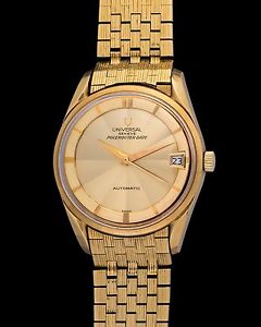 VINTAGE UNIVERSAL GENEVE AUTOMATIC POLEROUTER DATA 18K GOLD CIRCA 1960’s