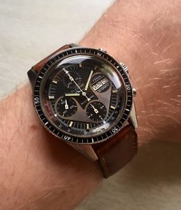 Vintage Yema FlyGraf MKI 40 mm Diver Chronograph Bakelite Bezel All Steel v7750