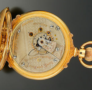 Army Navy Washington Watch Co. Gold Box Hinge Pocket Watch 18 Size 19 JeweCA1906