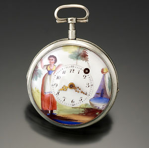 Antique Painted Porcelain Dial Unsigned Verge Keywind Pocket Watch  CA1790s