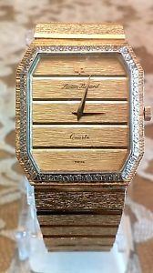 14k Yellow Solid Gold 94gr /48 Diamonds Bezel Lucien Piccard Quartz Wristwatch