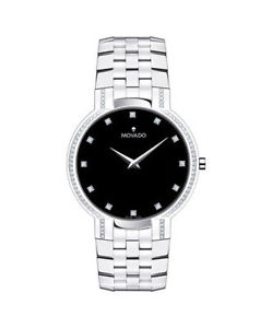 Movado Faceto 0606237 Quartz Black Dial Stainless Steel Band Mens Watch