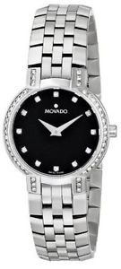 Movado Faceto 0605586 Quartz Sapphire Crystal Black Dial Stainless Steel Band an