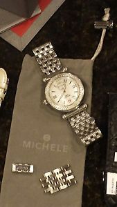 authentic Michele caber watch mother of pearl diamond bezel stainless steel