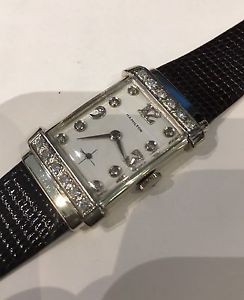Vintage Hamilton 980 Mens 14k White Gold And Diamond Watch 1930's