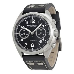 Hamilton H76416735 Mens Black Dial Analog Automatic Watch with Leather Strap