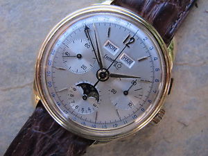 Vintage EBERHARD & CO 18k Valjoux 72 / 88 Triple Calendar Moon Phase Chronograph