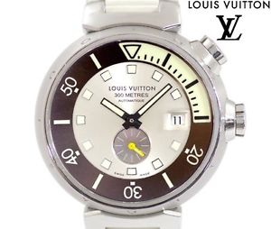 LOUIS VUITTON Tambour Diving Q103M SS Auto Wrist Watch Black White Auth Rare
