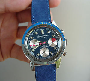 Vintage NOS Jacques Monnat Yachting Chronograph Steel 1960’s 1970’s Valjoux 7736