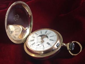 14k Gold moonphase calendar pocket watch