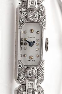 Vintage French Cut Diamond 1930 GUBELIN 18k White Gold Platinum Ladies Watch WTY