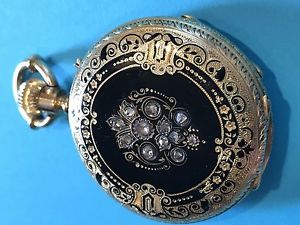 ANTIQUE<< ANCRE>> POCKET WATCHE CHINA LAQUE & DIAMONDS, 15 RUBIS, 18K GOLD