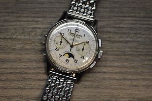 Vintage Angelus Chrono Datoluxe Moonphase Chronograph Caliber 252 In Steel