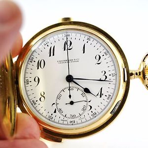 ANTIQUE EBERHARD & CO QUARTER REPEATER & CHRONOGRAPH 18K SOLID GOLD POCKET WATCH