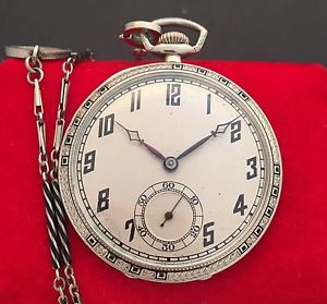 18k Solid White Gold With Enamel Secretary Of State Tavannes Pocket Watch