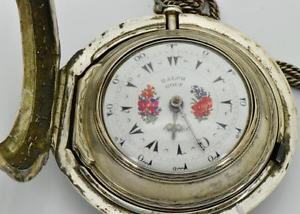 WOW! Ottoman Ralph Gout silver Triple case Verge Fusee 75mm oversize watch&chain