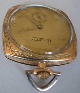 LEVRETTE 14K GOLD ANTIQUE SQUARE POCKET WATCH