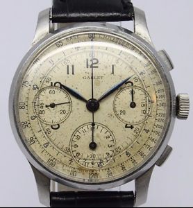 VINTAGE 1940's Gallet 36mm Steel Chronograph Mens Watch Original Dial Valjoux 71