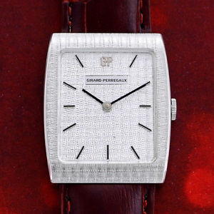 AUTHENTIC GIRARD-PERREGAUX MEN'S MANUAL 18K-WHITE GOLD SILVER DIAL WATCH