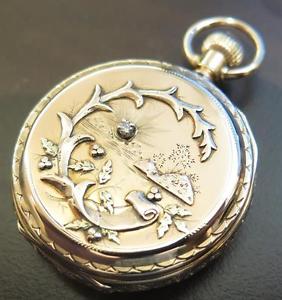 18k Gold & Diamond Multi Color Fancy Hunter Case Pocket Watch RARE 8 Size Elgin
