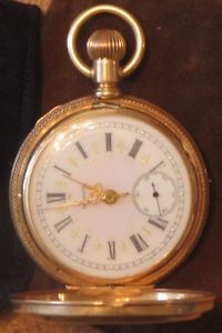 ELGEN POCKET WATCH, DOUBLE BACK CASE (G.M.WHEELER) 14K U.S. ASSAY, PORC. FACE