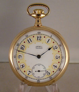 ANTIQUE WALTHAM 21j 14k GOLD FILLED OPEN FACE FANCY DIAL MODEL 1888 POCKET WATCH