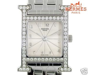 Auth HERMES "H Watch" HH1.230 Diamond Bezel SS  Quartz, Women's watch