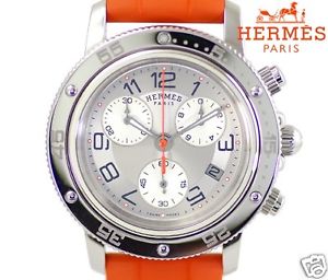 Auth HERMES "Clipper" Diver Chrono CP2.410 SS x  Rubber Quartz, Unisex watch