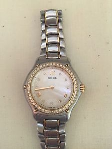 Ebel Womens 1911 Two Tone Watch With Diamond Bezel And Mother Of Pearl Face