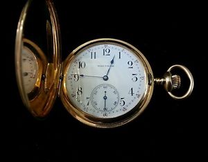 14k Waltham Hunter Pocket Watch 17 Jewels Arabic Numerals Mechanical Winding