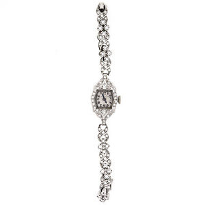 Armbanduhr Damen Frauen HAMILTON Vintage Diamant Platin 1.6K Diamanten