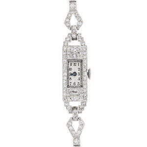 Ahrens Vintage White Platinum Winder Orologio con Diamanti 2.50ct da Donna