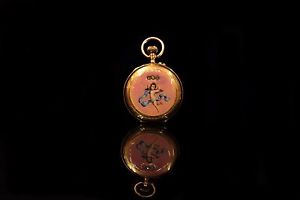 ANTIQUE ORIGINAL PERFECT 14K GOLD ENAMEL ANGEL BABY DECORATED  POCKET WATCH