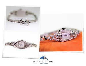 Hamilton Ladies Platinum & Diamonds Vintage Watch Small Diamond Bracelet Jewelry