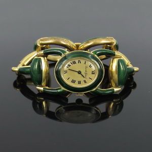 Vintage Bueche Girod Italy Horse Bit Enamel & 18K Yellow Gold Massive Watch