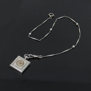Georges Meyer France 2.0ct Diamond & Platinum Square Pendant Pocket Watch &Chain